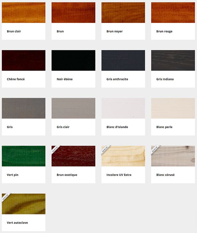 Teintes disponibles huile de traitement du bois Restol